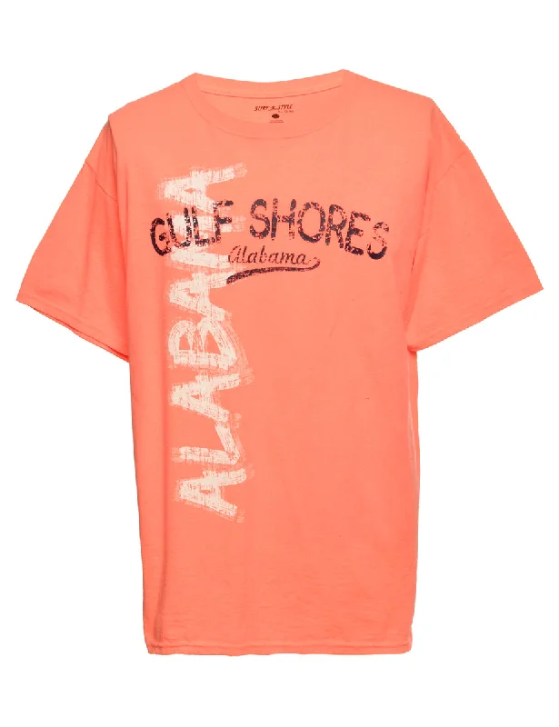 Stock Clearance Salmon Pink Gulf Shores Printed T-shirt - XL