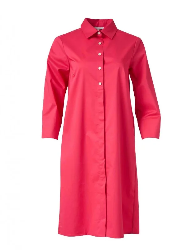 Bargain Bin Isabella 3/4 Sleeve Cotton Dress In Bright Pink