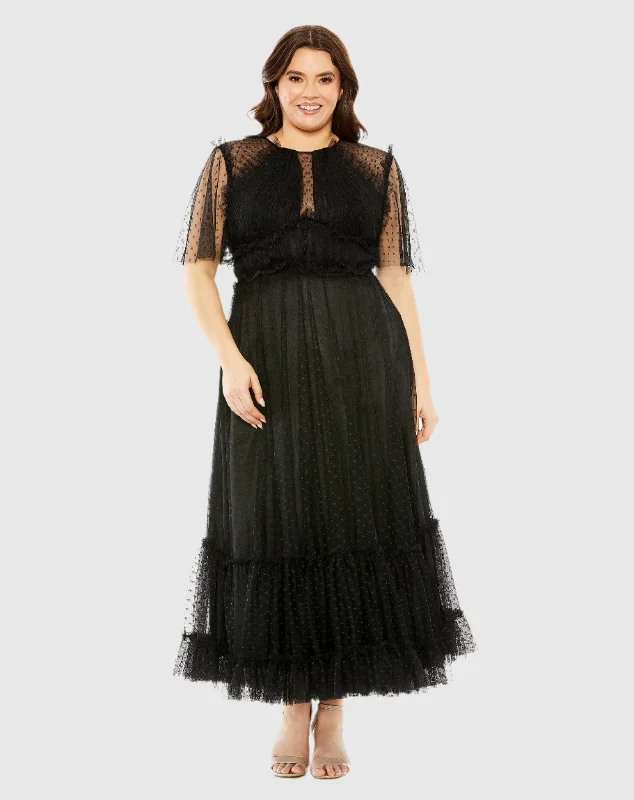 Stock Clearance High Neck Tulle Polka Dot Detail Dress