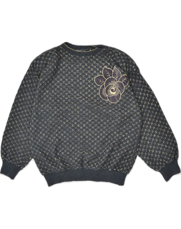 Members Only VINTAGE Womens Crew Neck Jumper Sweater UK 18 XL Grey Geometric