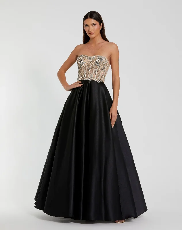 Price Rollback Black Strapless Embellished Bustier Ball Gown