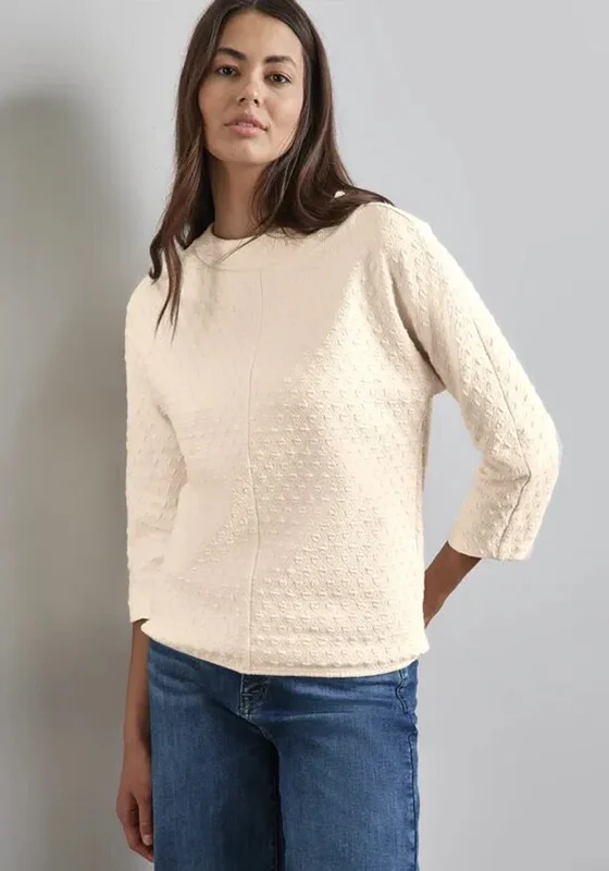 Online Only Street One Textured Round Neck Sweatshirt, Cream