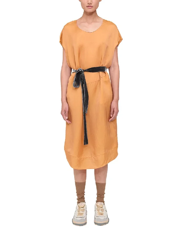 Time-Limited Offer Theory Belted Silk-Blend Midi Dress