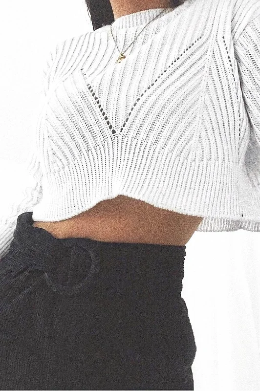 Special Price Cream Knit Detail Crop Jumper - Kiana
