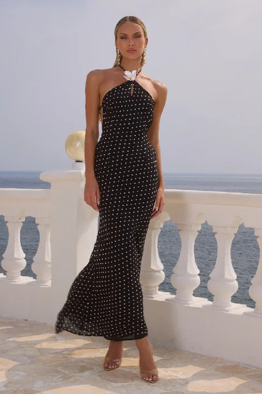 Price Rollback VIELLA MAXI DRESS - BLACK POLKA