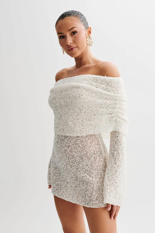 Price Rollback Marisol Off Shoulder Boucle Mini Dress - Ivory