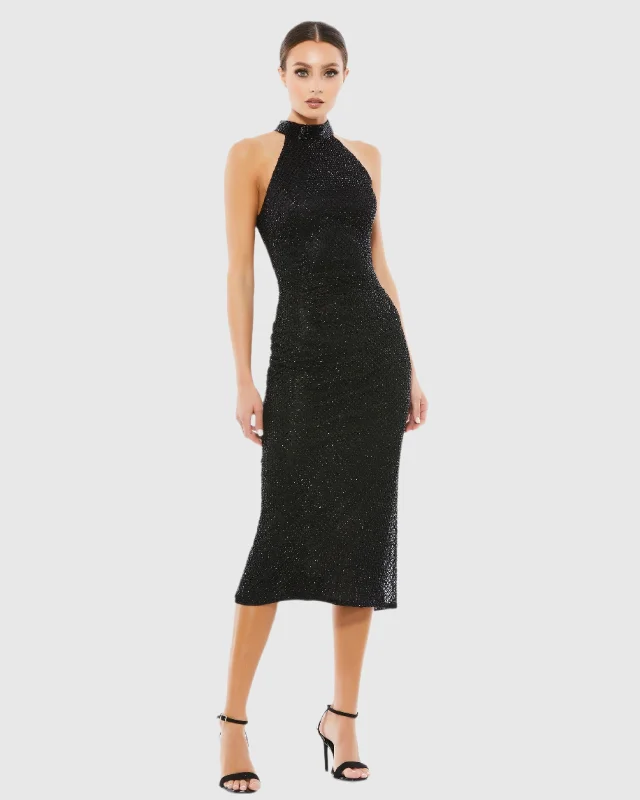Markdowns High Neck Halter Sleeveless Midi Dress