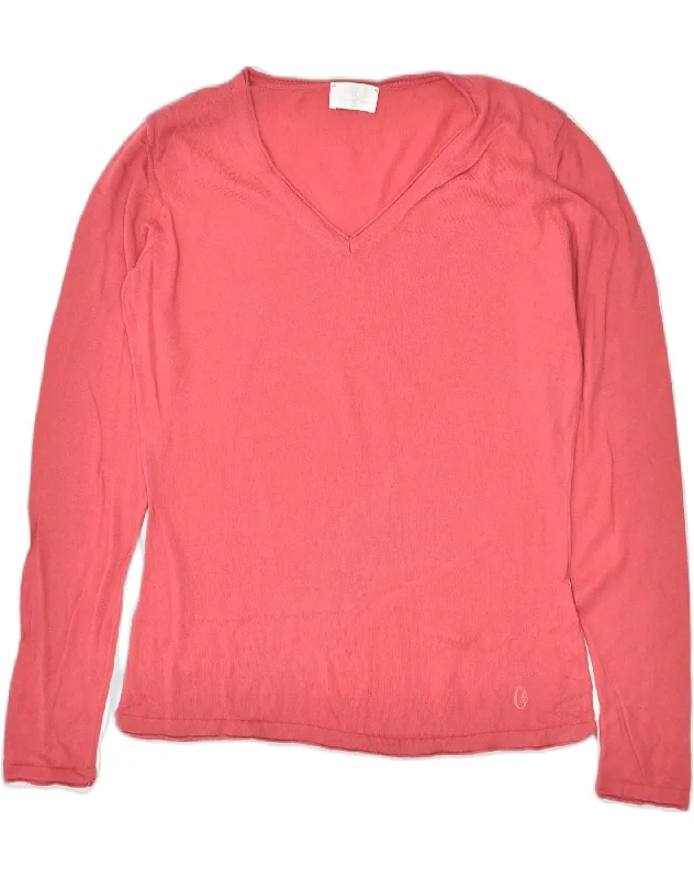 Final Clearance CONTE OF FLORENCE Womens V-Neck Jumper Sweater UK 12 Medium Pink Cotton