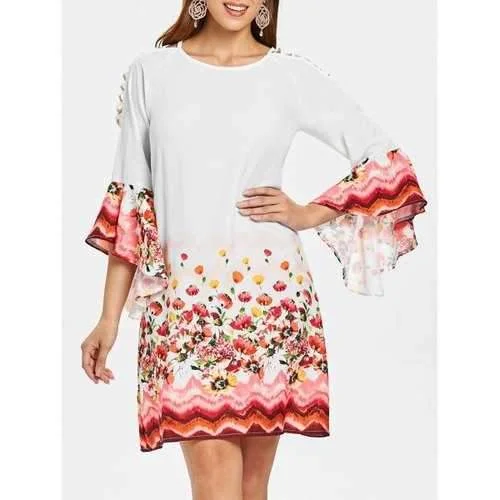Discount Days Ladder Cut Out Floral Dress - Milk White S