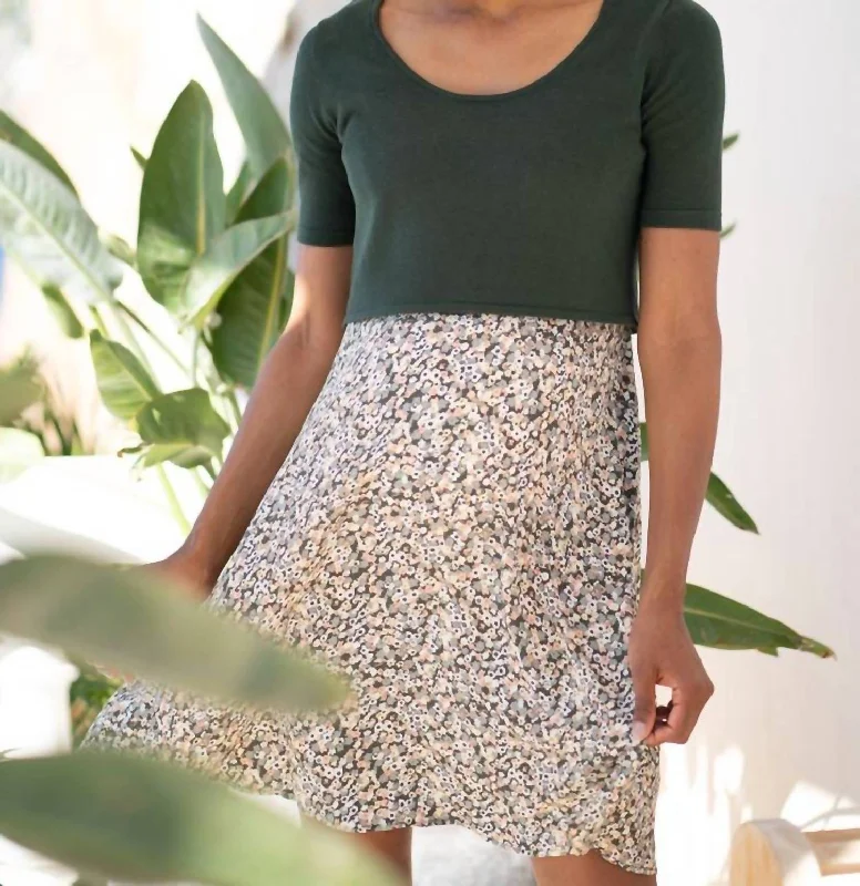 Midnight Madness Ditsy Floral 2 In 1 Maternity & Nursing Dress In Khaki