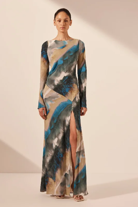 Last Chance JARDIN SILK BACKLESS SPLIT MAXI DRESS