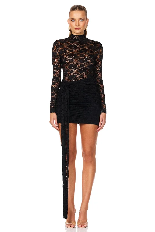 Deal Frenzy Nookie Lene Lace LS Mini Dress - Black