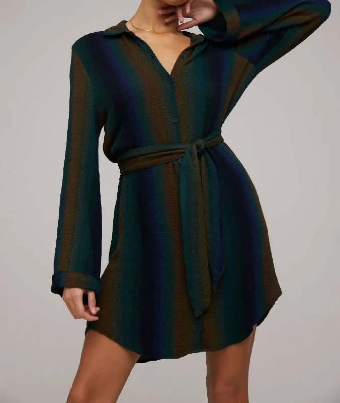 Reduced Prices Mini Shirt Dress In Midnight Ombre Stripes