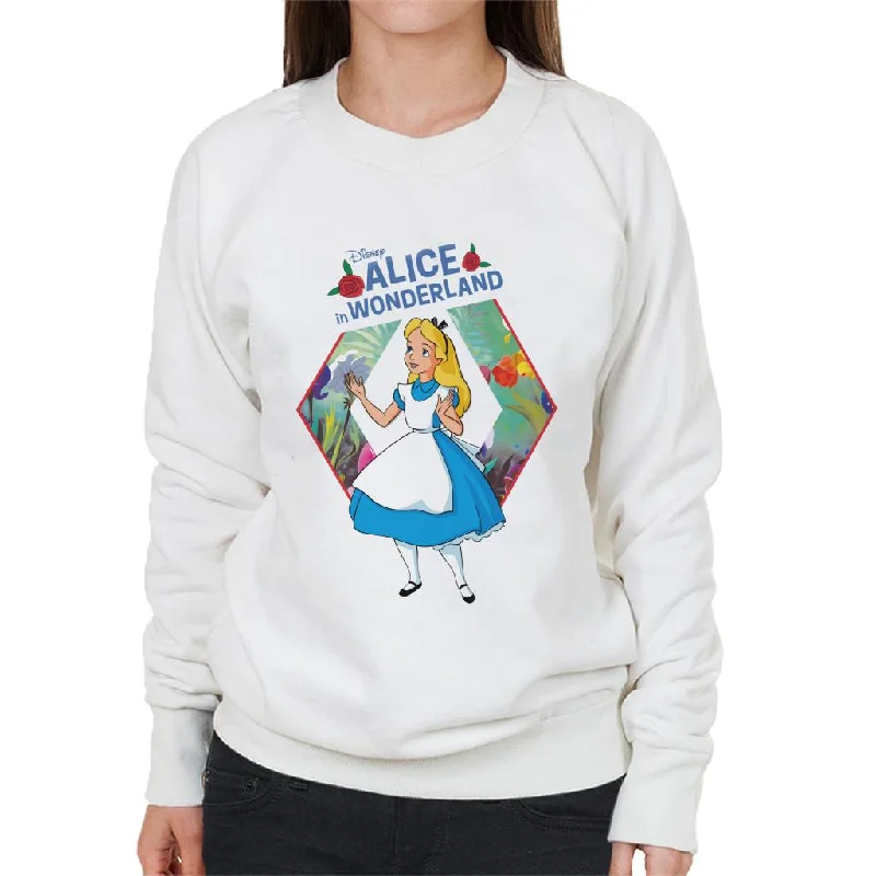 Savings Event Disney Alice In Wonderland Flowers Rose Text Women's Sweatshirt