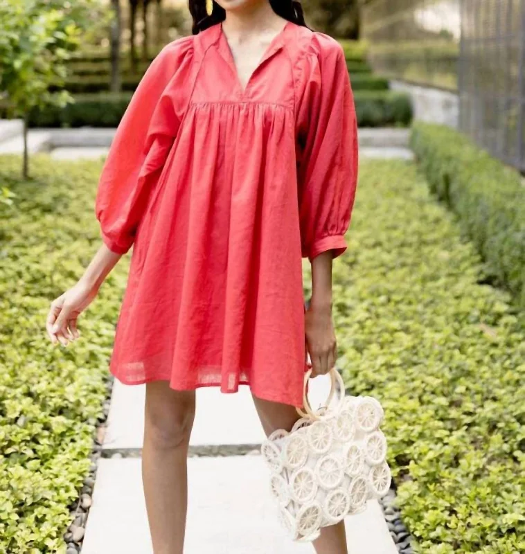 Bargain Blast Violet Balloon Sleeve Dress In Tomato Red
