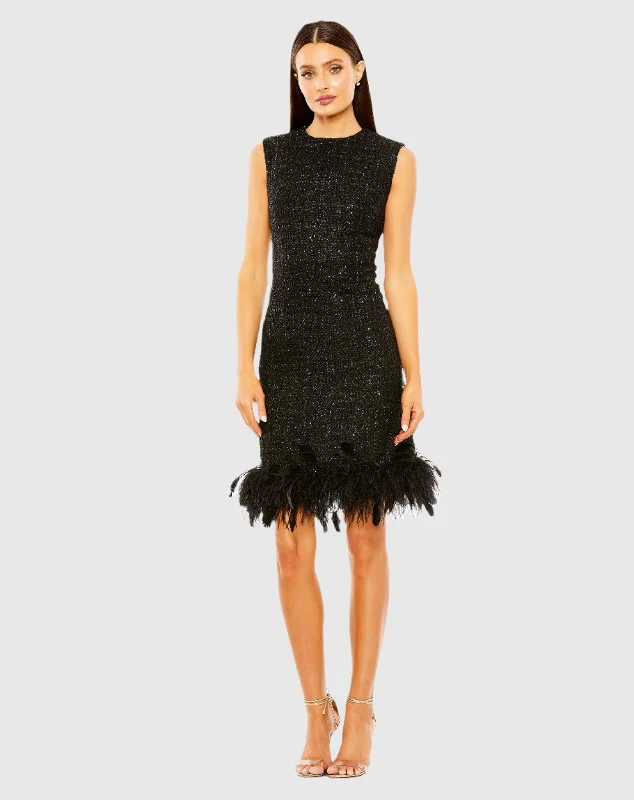 Incredible Offers A-Line Shift Dress with Feather Trim