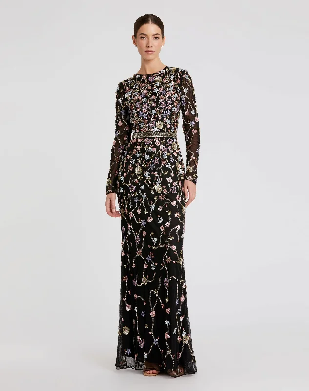 Early Bird Discount Long Sleeve Embellished Mesh Gown