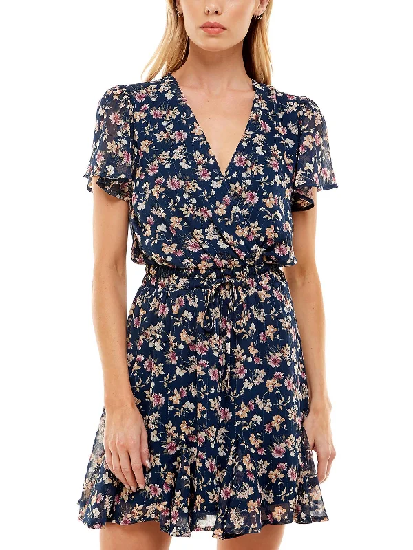 Special Savings Juniors Womens Faux Wrap Drawstring Waist Fit & Flare Dress