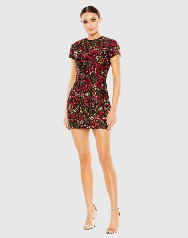 Price Reduction Floral Brocade Cap Sleeve Fitted Dress