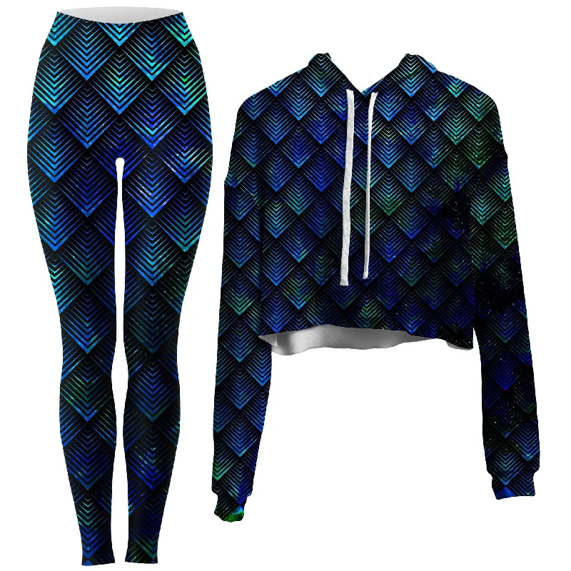 Overstock Sale Galactic Dragon Scale Teal Crop Hoodie and Leggings Combo