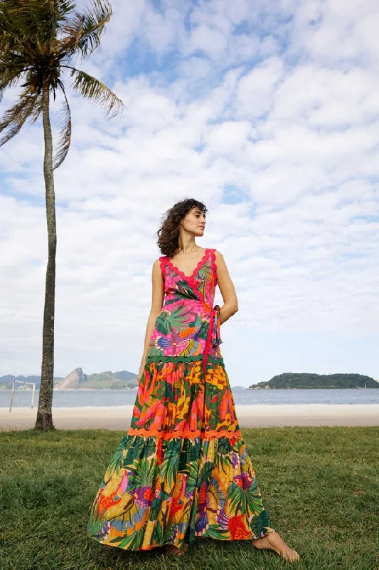 Act Now Mixed Painted Toucans Maxi Dress