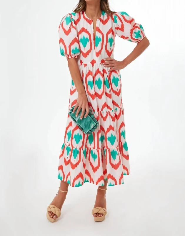 Factory Direct Sale Coral Odisha Puff Sleeve Maxi In Multi