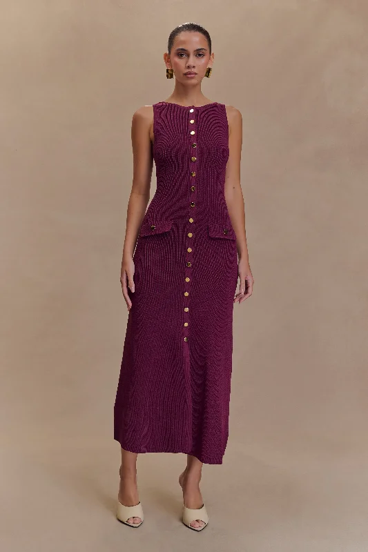 Best Bargains Sawyer Sleeveless Buttoned Maxi Dress - Plum